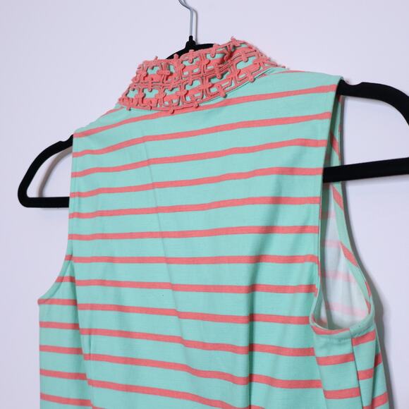 SAIL TO SABLE Coral Embroidered Tunic Dress Mint Stripe Collared Women's XS - Picture 9 of 12